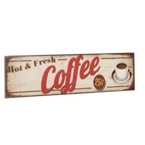 Metal Skilt Hot & Fresh Coffee 40x10cm